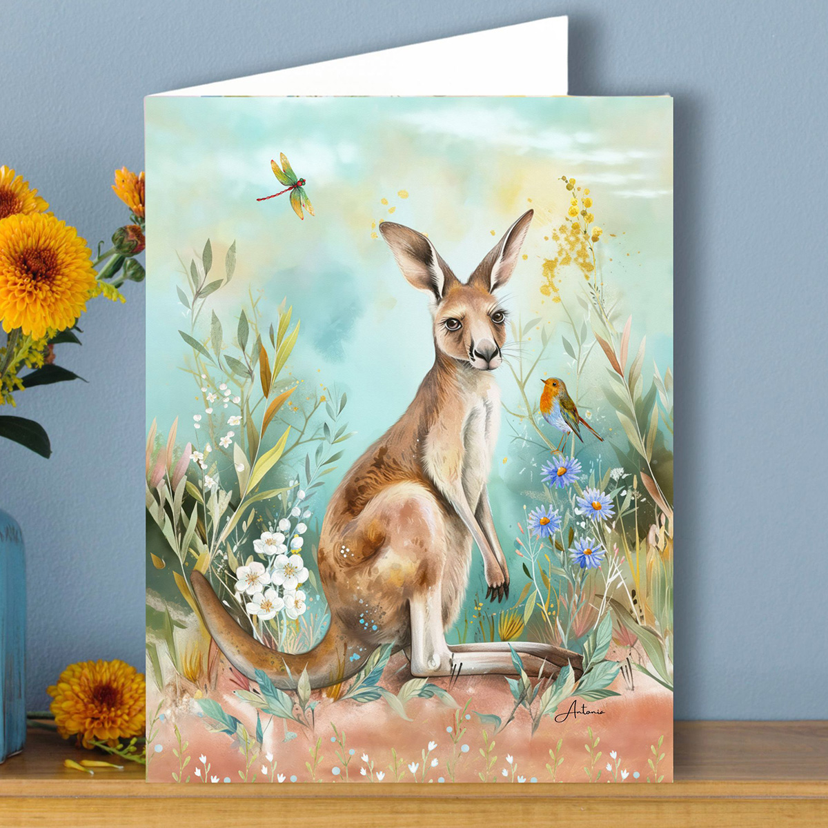 Little Kangaroo Pastel Australian Greeting Gift Card
