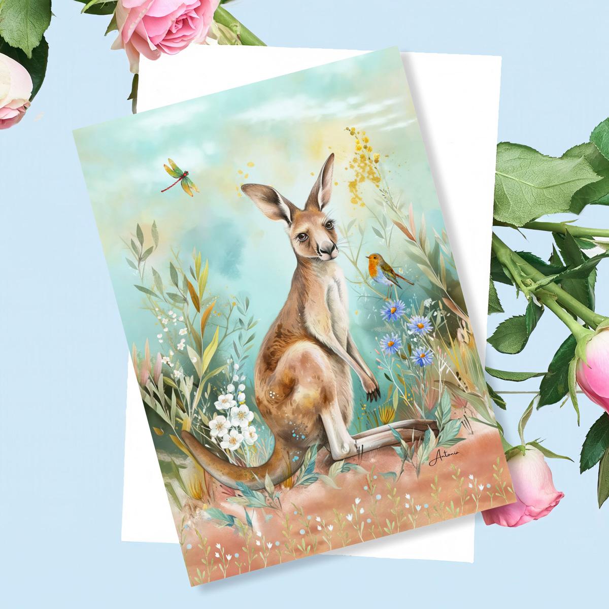 Little Kangaroo Pastel Australian Greeting Gift Card - Image 2