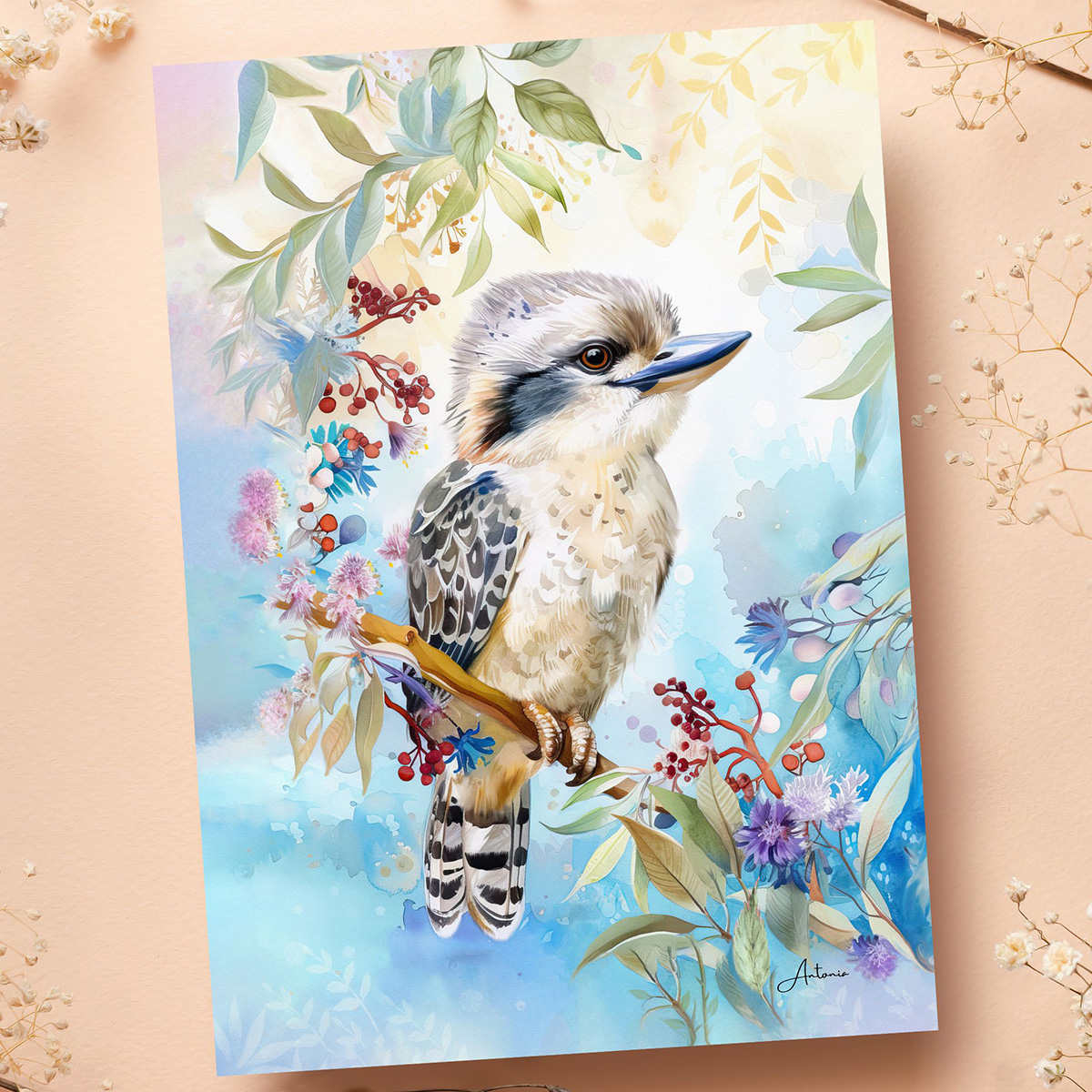 Baby Kookaburra Pastel Australian Greeting Gift Card - Image 2