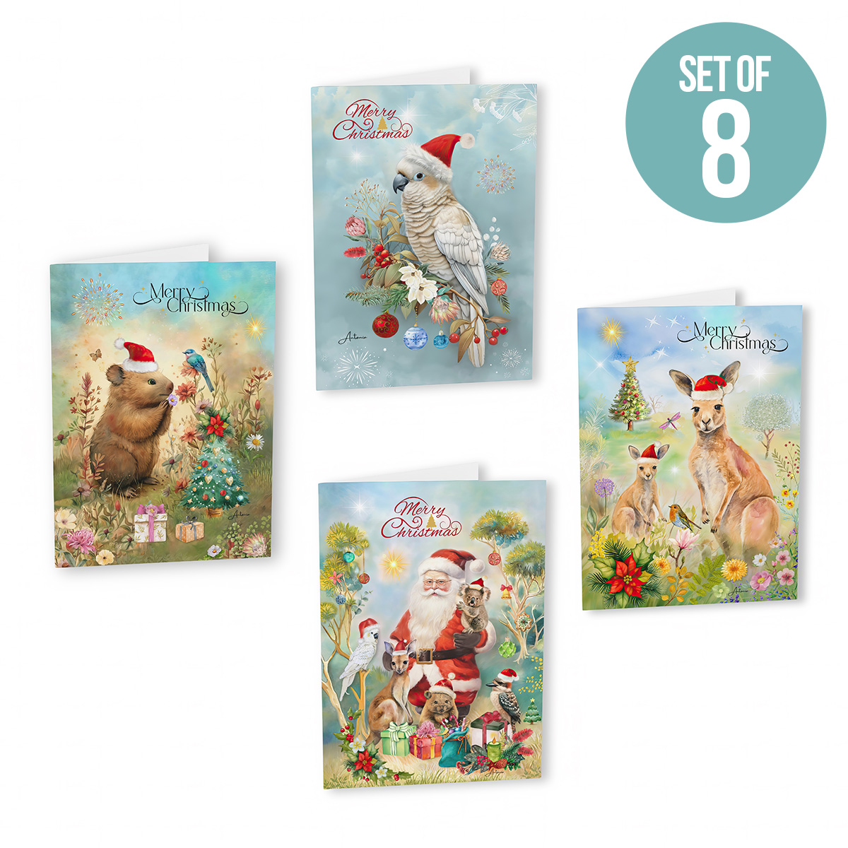Aussie Animals Christmas Cards (Set of 8)